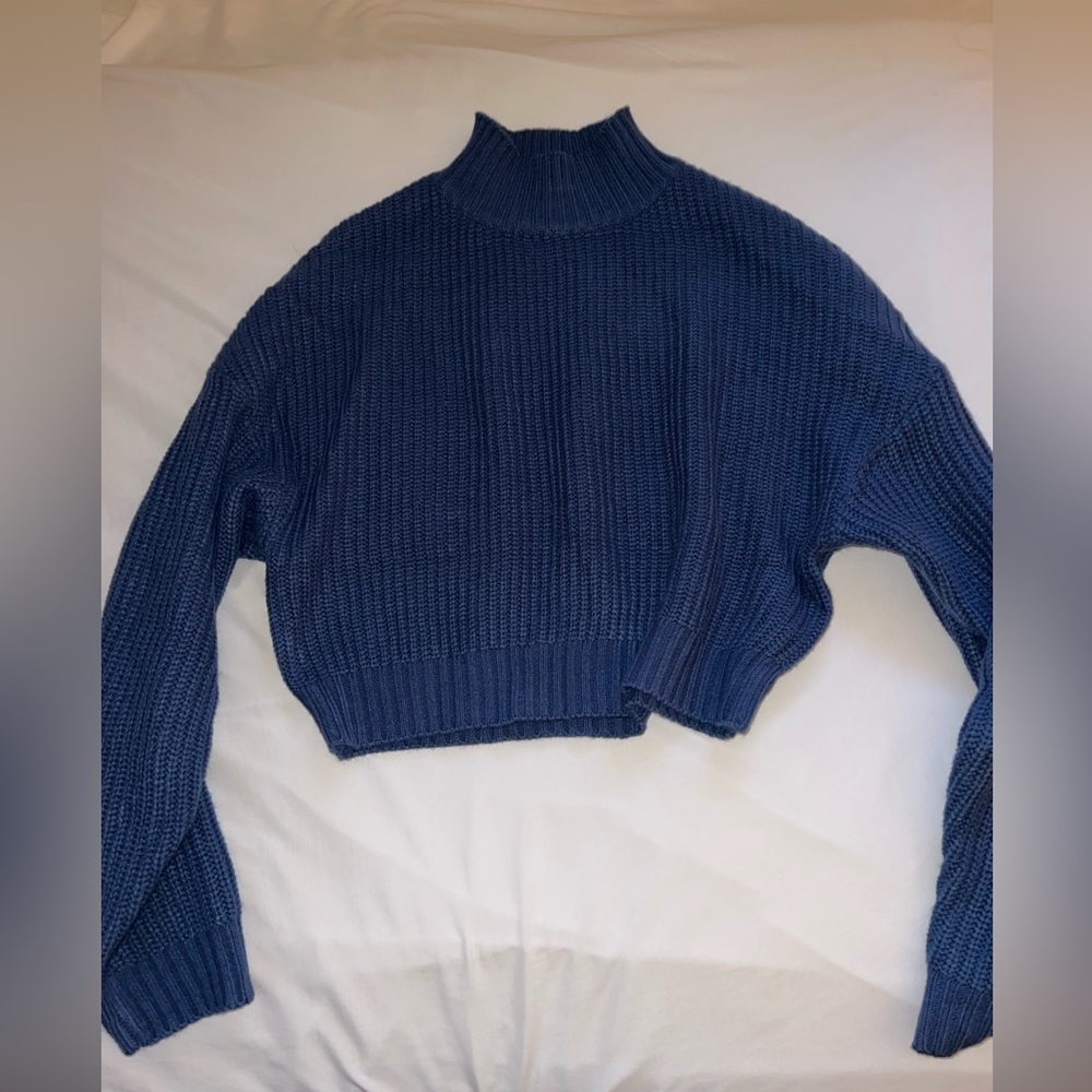 Saul blue knit cropped turtle kneck